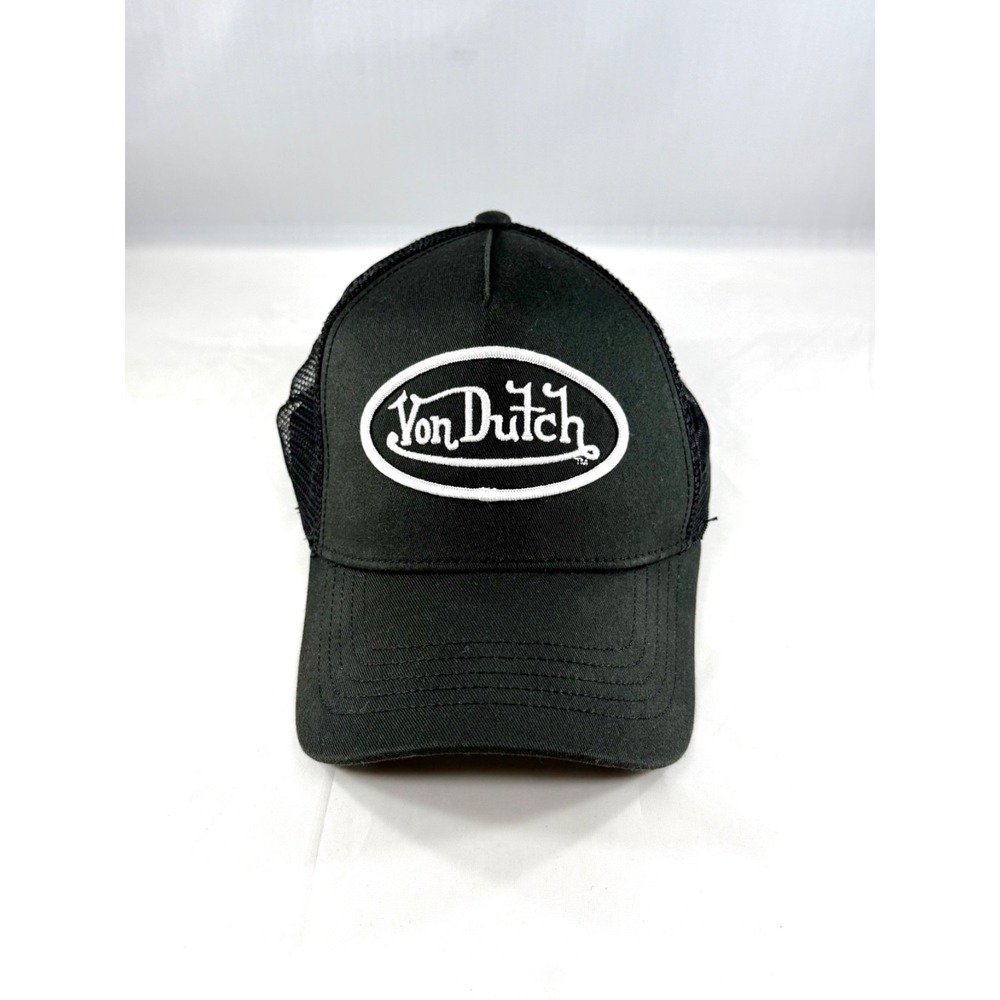 Von Dutch Black Trucker Hat Snapback Mesh Embroidered Logo Y2K Adjustable Cap